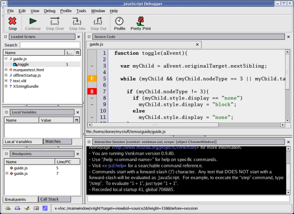 Mozilla's JavaScript debugger